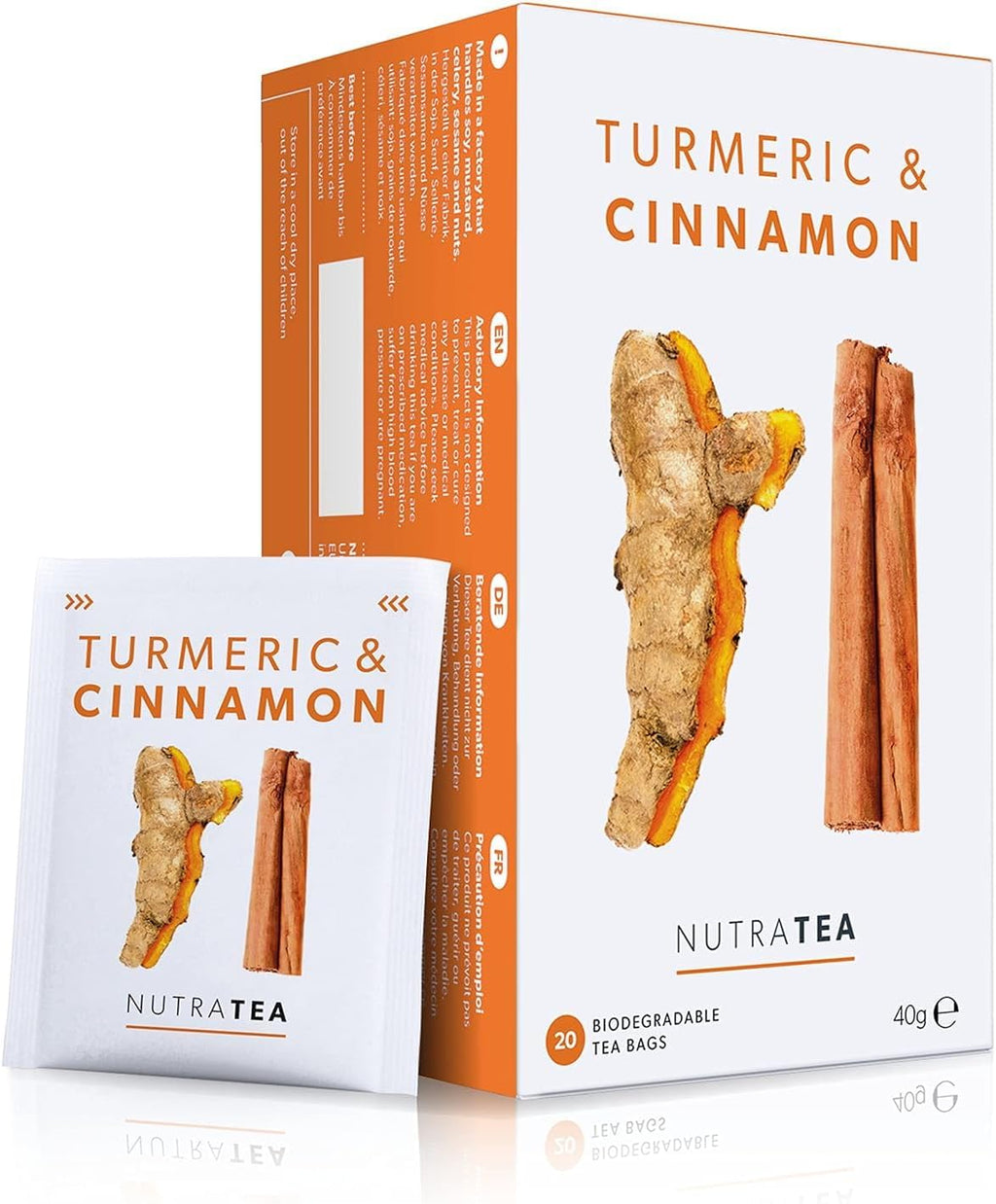 Nutra Tea - Turmeric & Cinnamon Tea - 40 Tea Bags - Herbal Tea - (2 Pack)