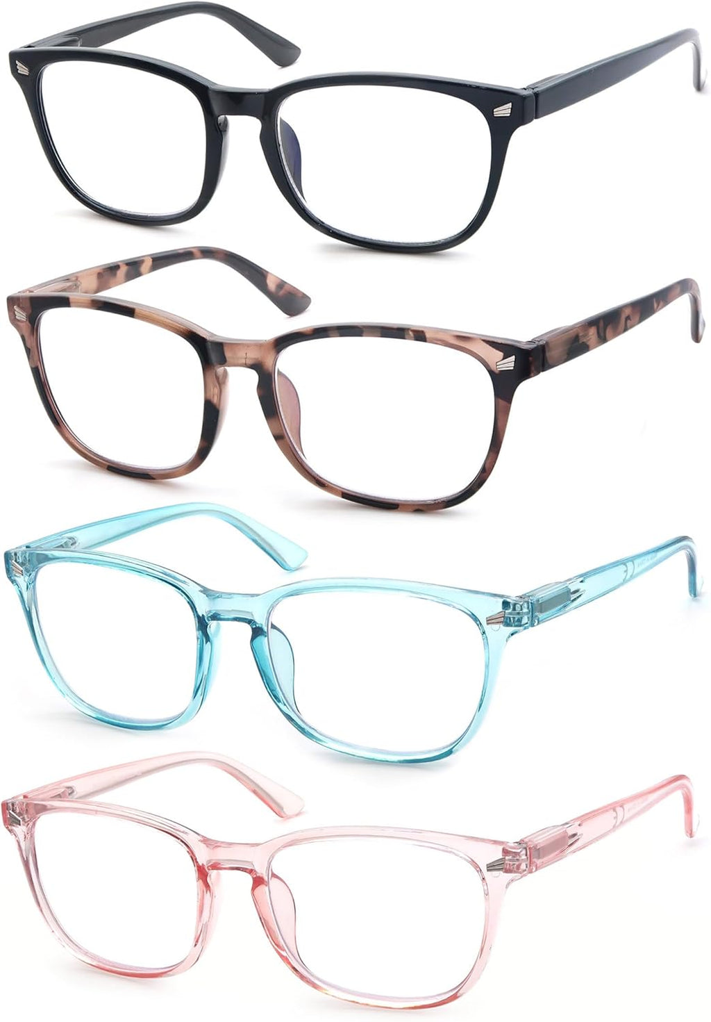 Reading Glasses Women Blue Light Blocking Lightweight Computer Readers +0.75 Square Cheaters Reading Glasses 4 Pack Anti Glare Reduce Eyestrain Protect Eyes