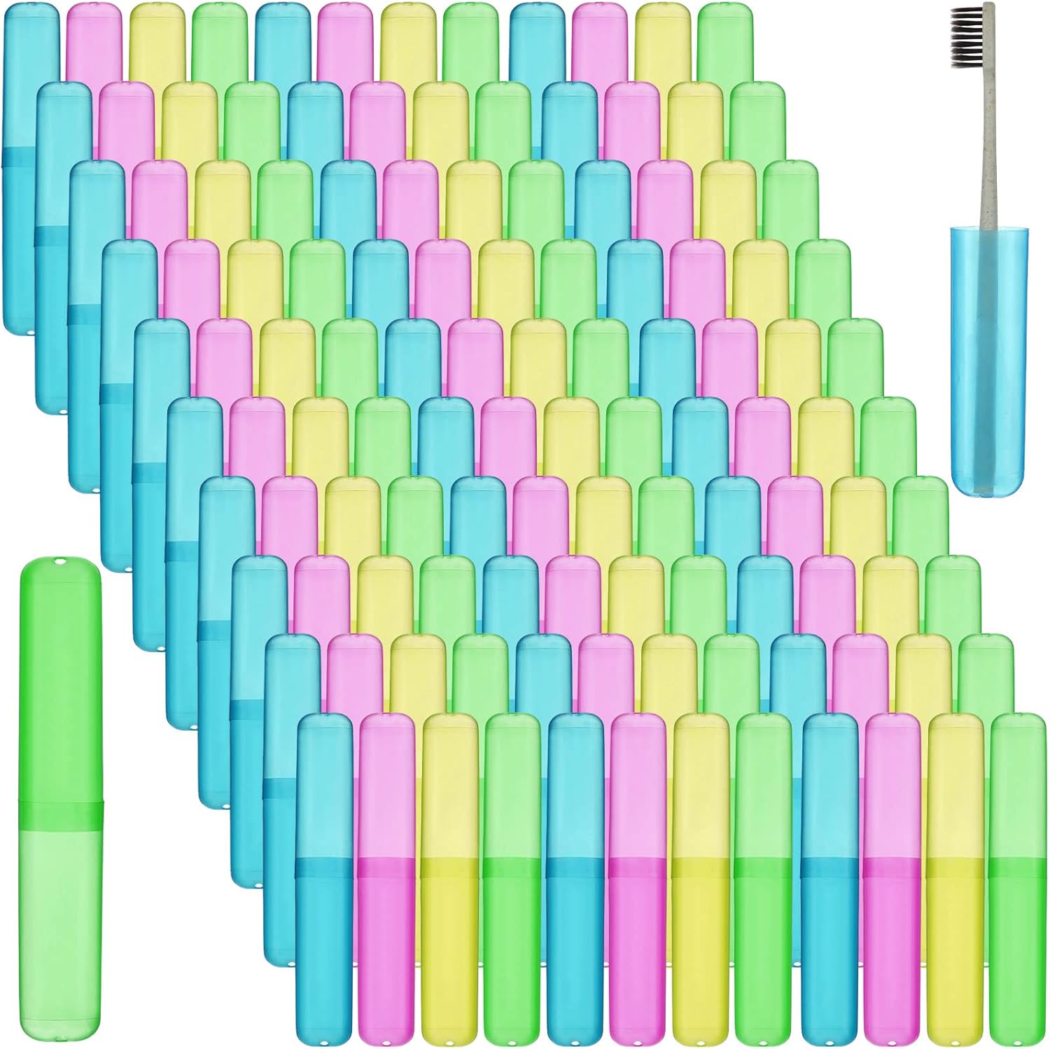 Jeyiour 120 Pcs Travel Toothbrush Holder Bulk Multiple Portable Toothbrush Case Storage Plastic Breathable Toothbrush Travel Containers for Trip Camping Home Outdoor(Classic Style)