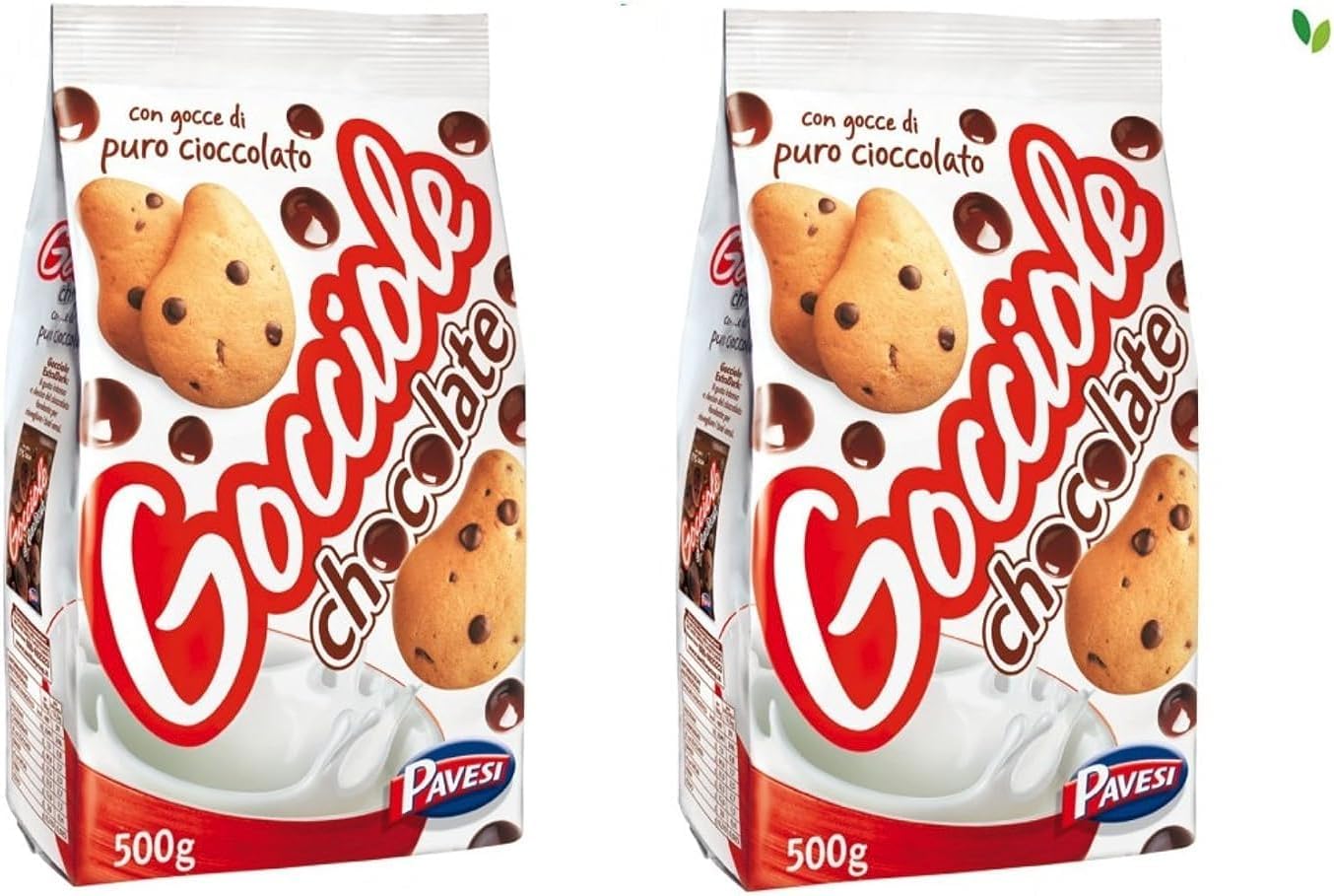 Pavesi: "Gocciole Chocolate" Biscuits with Chocolate drops , no palm oil - 17,6 Oz /500g , (Pack of 2)