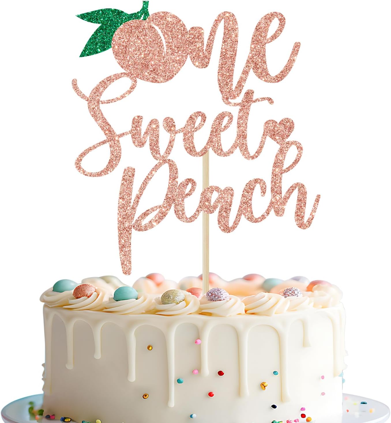 One Sweet Peach Cake Topper, Sweet as a Peach, 1st Birthday Cake Topper, Peach Baby Shower Birthday Party Decorations, Rose Gold Glitter