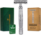 VIKINGS BLADE Double Edge Safety Razor for Men + 5 Swedish Steel Blades + Luxury Case. Long Handle. Smooth, Reusable, Eco-Friendly (The Vulcan)