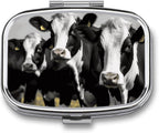 Square Pill Box Black White Cows Pill Case 2 Compartment Medicine Pill Organizer for Purse & Pocket Portable Travel Pillbox Medicine Vitamin Cod Liver Oil Storage Box Organizer