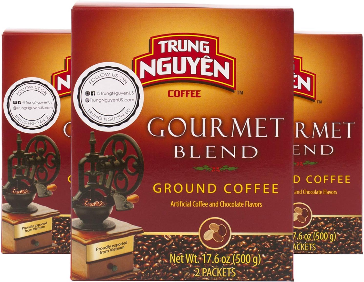 Trung Nguyen — Gourmet Blend — Roasted Ground Coffee Blend — Strong and Bold — Robusta, Arabica, Excelsa, & Catimor — Notes of Chocolate, Spices, & Fruit — Vietnamese Coffee 17.6oz (Pack of 3)