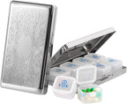 Pill Organizer 7 Days 8 Compartments, Travel Metal Pill Box, BPA-Free Portable Pill Box (Pattern Silver, Large)