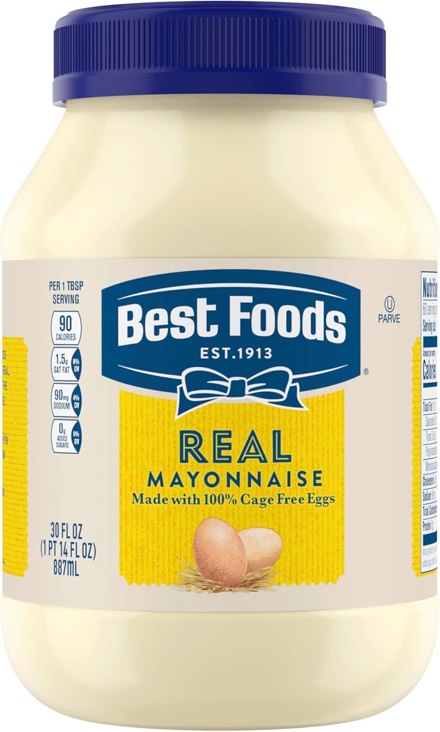 Best Foods Real Mayonnaise Mayo Jar For A Creamy Sandwich Spread or Condiment Gluten-Free, Made With 100% Cage-Free Eggs 30 oz