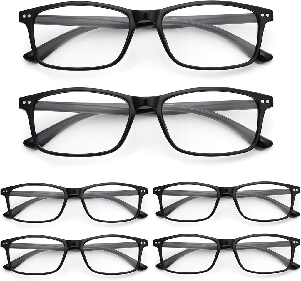 6 Pack Rectangle Reading Glasses for Women Men Lightweight Flexible Blue Light Blocking Readers with Spring Hinges