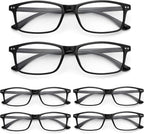 6 Pack Rectangle Reading Glasses for Women Men Lightweight Flexible Blue Light Blocking Readers with Spring Hinges