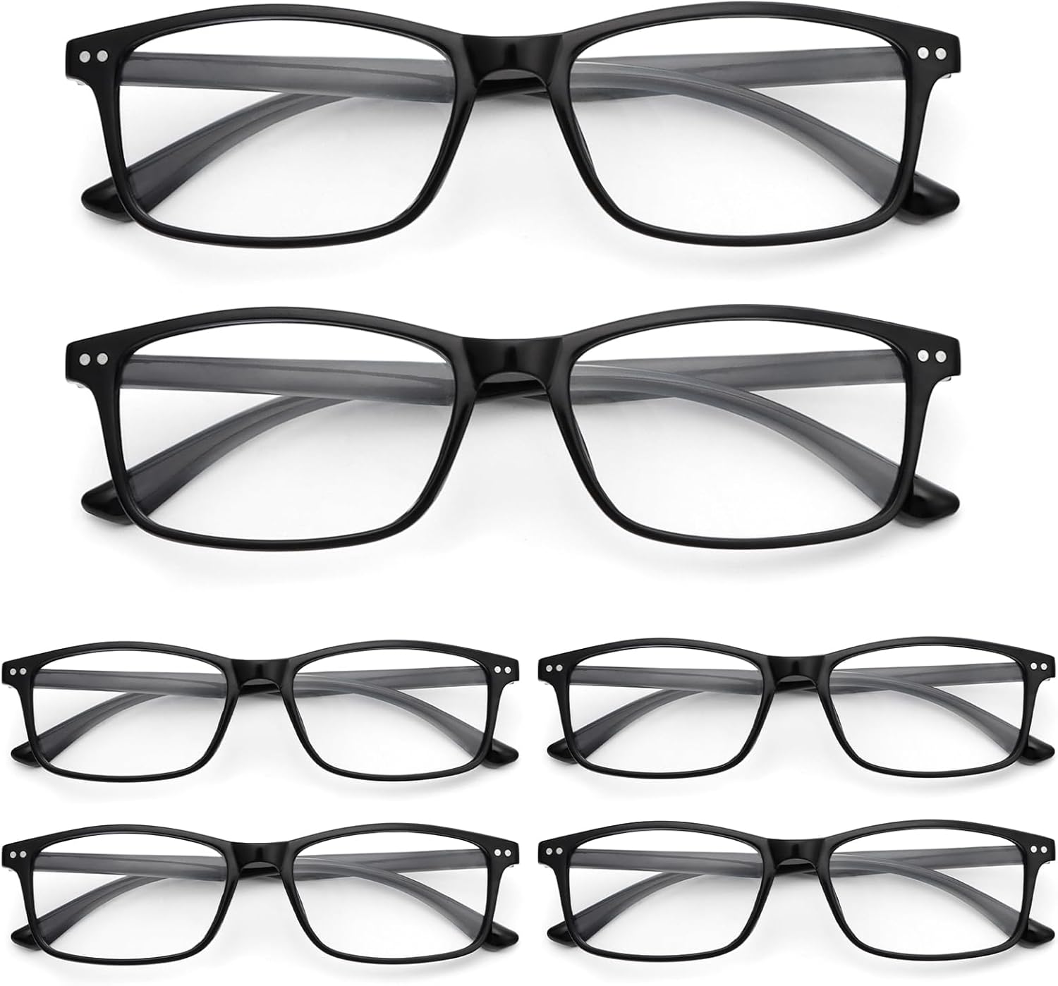 6 Pack Rectangle Reading Glasses for Women Men Lightweight Flexible Blue Light Blocking Readers with Spring Hinges