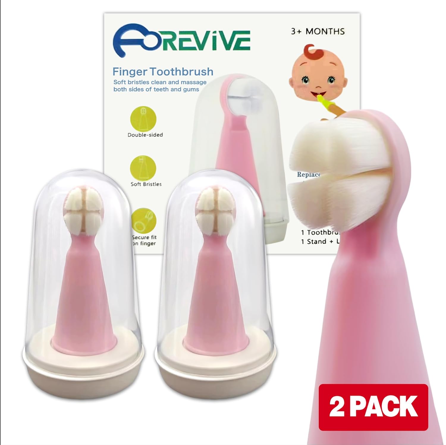 Baby Finger Toothbrush for Infants and Toddlers 0 to 3 Years – Soft Silicone Teething Brush with Tongue Cleaner | Gentle Gum Massager for Newborns, Babies & Young Kids | Pack of 2