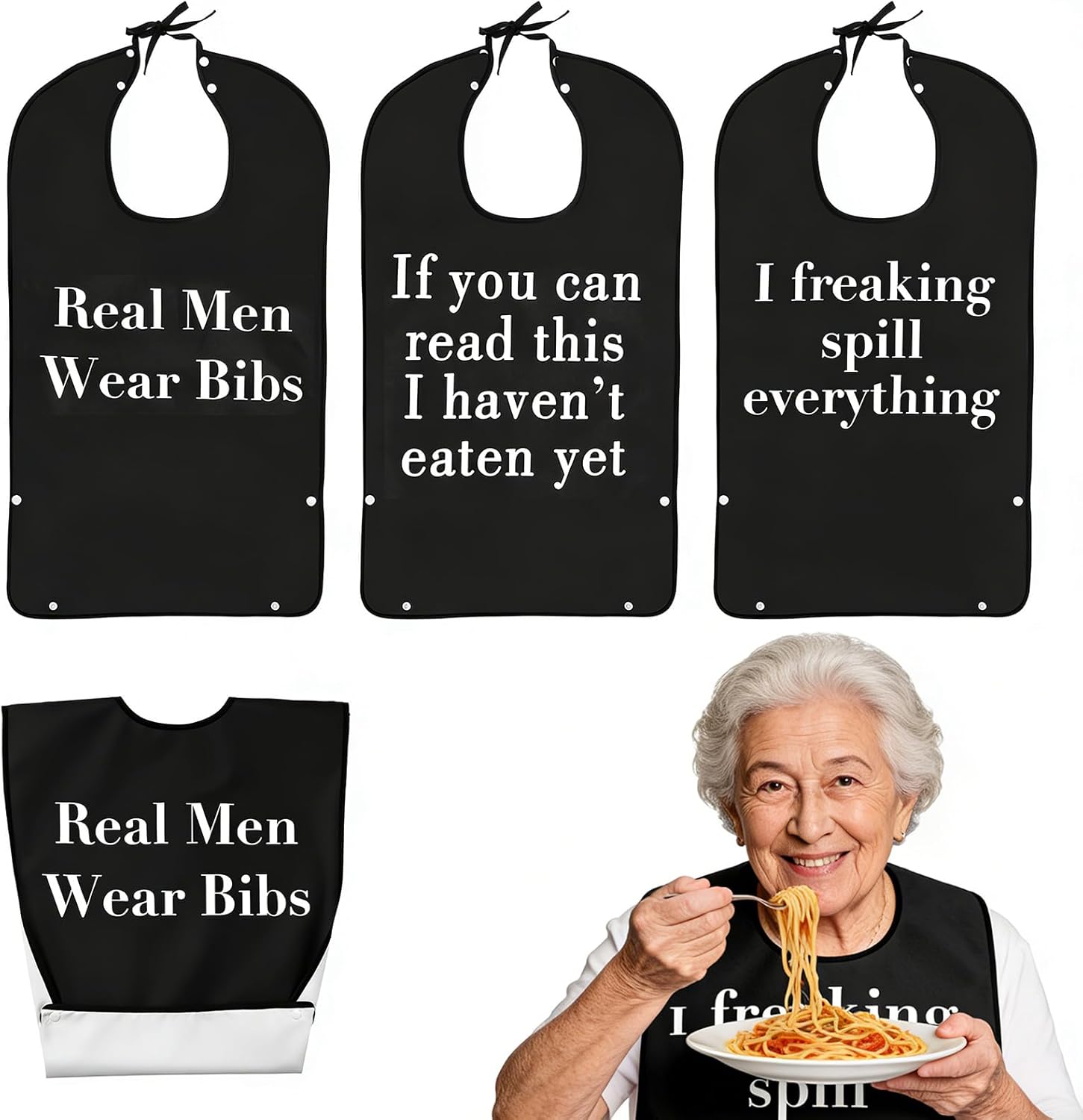 3 Pcs Adult Bibs For Men Women Washable Reusable Waterproof Large Bibs For Adult, Clothing Protector With Crumb
