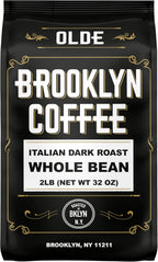 BROOKLYN COFFEE Whole Bean, Italian Dark Roast (2lb) Extra Strong, Delicious Taste, Heavenly Aroma - Fresh Bulk Coffee Beans Roasted Weekly in NYC