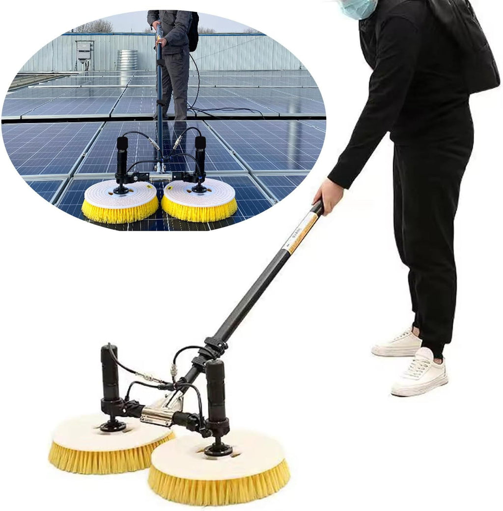 Outdoor Solar Panel Photovoltaic Panel Cleaning Kit, Carbon Fiber Telescopic Rod, 65cm Automatic Rotary Double Head Cleaning Brush, 17m Cable,7.5M