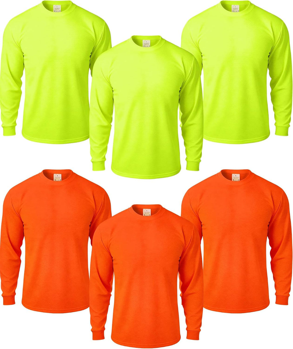 JaGely 6 Pcs Adult High Visibility Long Sleeve T-Shirt Men Safety Hi Vis Construction Work Shirt Pullover Crewneck Sweatshirt