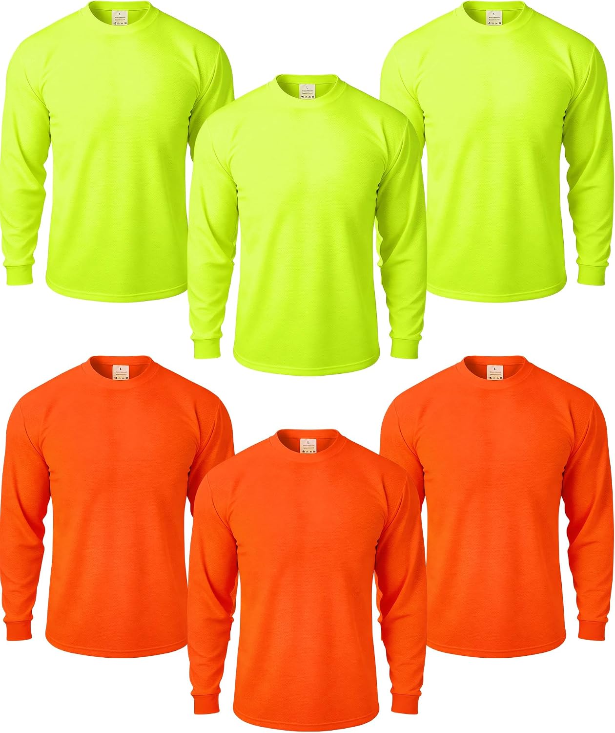 JaGely 6 Pcs Adult High Visibility Long Sleeve T-Shirt Men Safety Hi Vis Construction Work Shirt Pullover Crewneck Sweatshirt