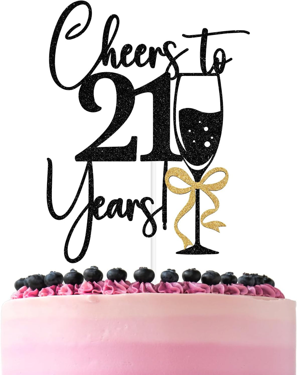 Black Glitter Cheers to 21 Years Cake Topper, Bowties Champagne Happy 21st birthday, 21st Birthday Party Decorations for Girls Women