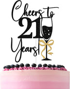 Black Glitter Cheers to 21 Years Cake Topper, Bowties Champagne Happy 21st birthday, 21st Birthday Party Decorations for Girls Women
