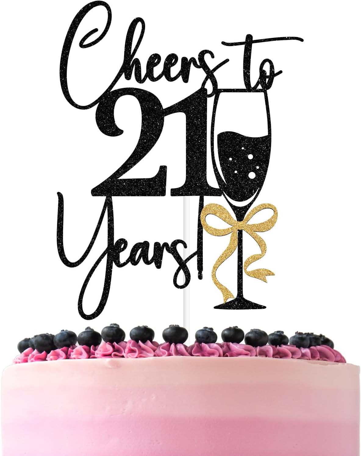 Black Glitter Cheers to 21 Years Cake Topper, Bowties Champagne Happy 21st birthday, 21st Birthday Party Decorations for Girls Women