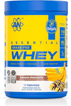 an Supps Essential Grass Fed Whey Protein Powder | 20g Protein, 500mg Potassium, 1g Sugar | Recovery, Muscle Growth, Rapid Digestion | Gluten Free | 17 Servings | Chiquita Banana Chocolate