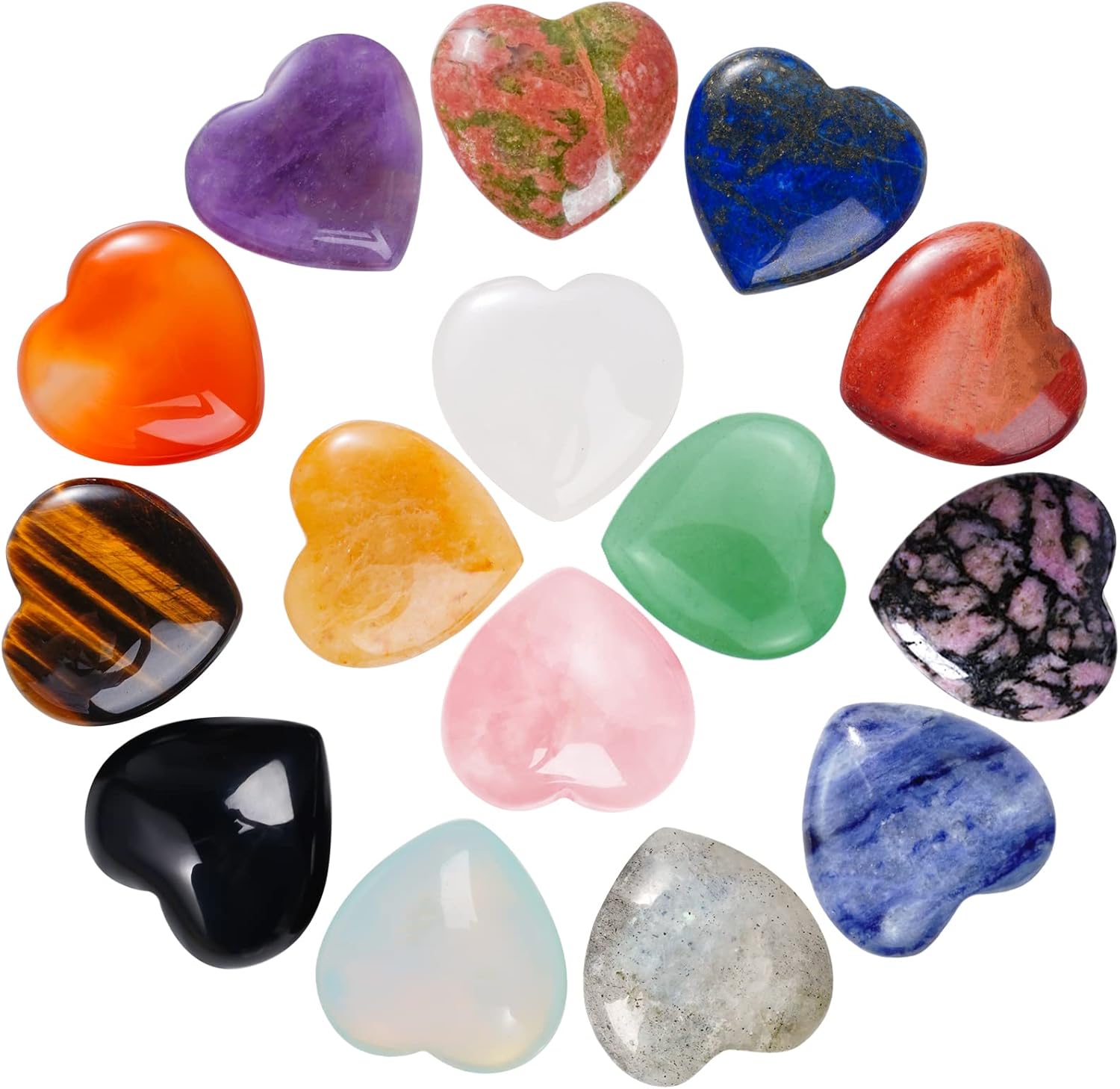 Marrywindix 15 Chakras Stones 0.8 Inch Healing Crystal Natural Heart Love Carved Palm Worry Stone Set Bulk Polished Thumb Gemstones Chakra Reiki Balancing