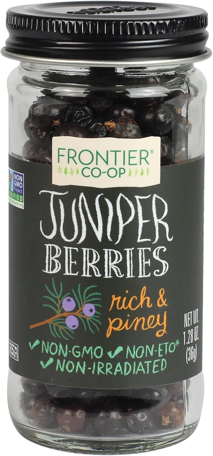 Frontier Co-op Whole Juniper Berries, 1.28 Ounce Bottle, Rich and Piney for Soups, Marinades, Pickling and Sauerkraut