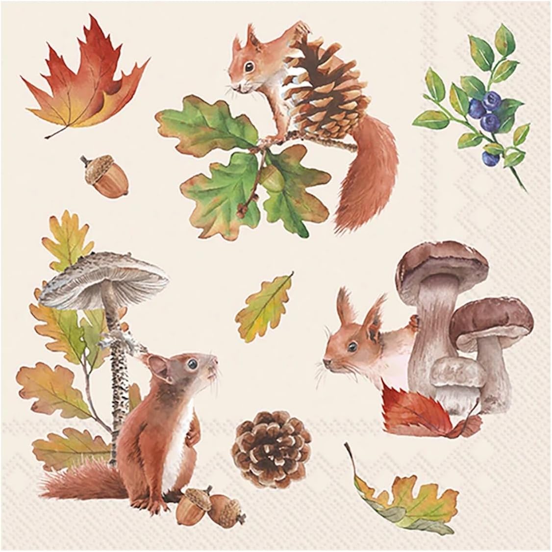 IHR Ideal Home Range Party Napkins Disposable 3-Ply Paper Lunch Napkin Pack, 6.5" x 6.5", Fall Squirrel, 20-Count