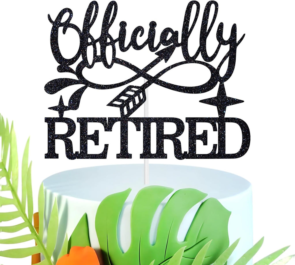Officially Retired Cake Topper, The Legend has Retired/Rude That You're Leaving but Ok, Happy Retirement Party Decoration Supplies, Black Glitter