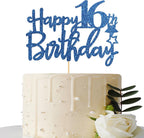 Royal Blue Glitter Happy 16th Birthday Cake Topper - 16 Sign Cake Topper - Cheers to 16 Years Party Supplies - 16th Birthday Party Decorations