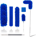 Upgraded Dusters for Cleaning (6pcs), Ceiling Fan Duster with 100" Thickened Extension Pole, Extendable Long Microfiber Duster for High Ceilings, Reusable & Washable Dusting Wand by OOSOFITT Blue