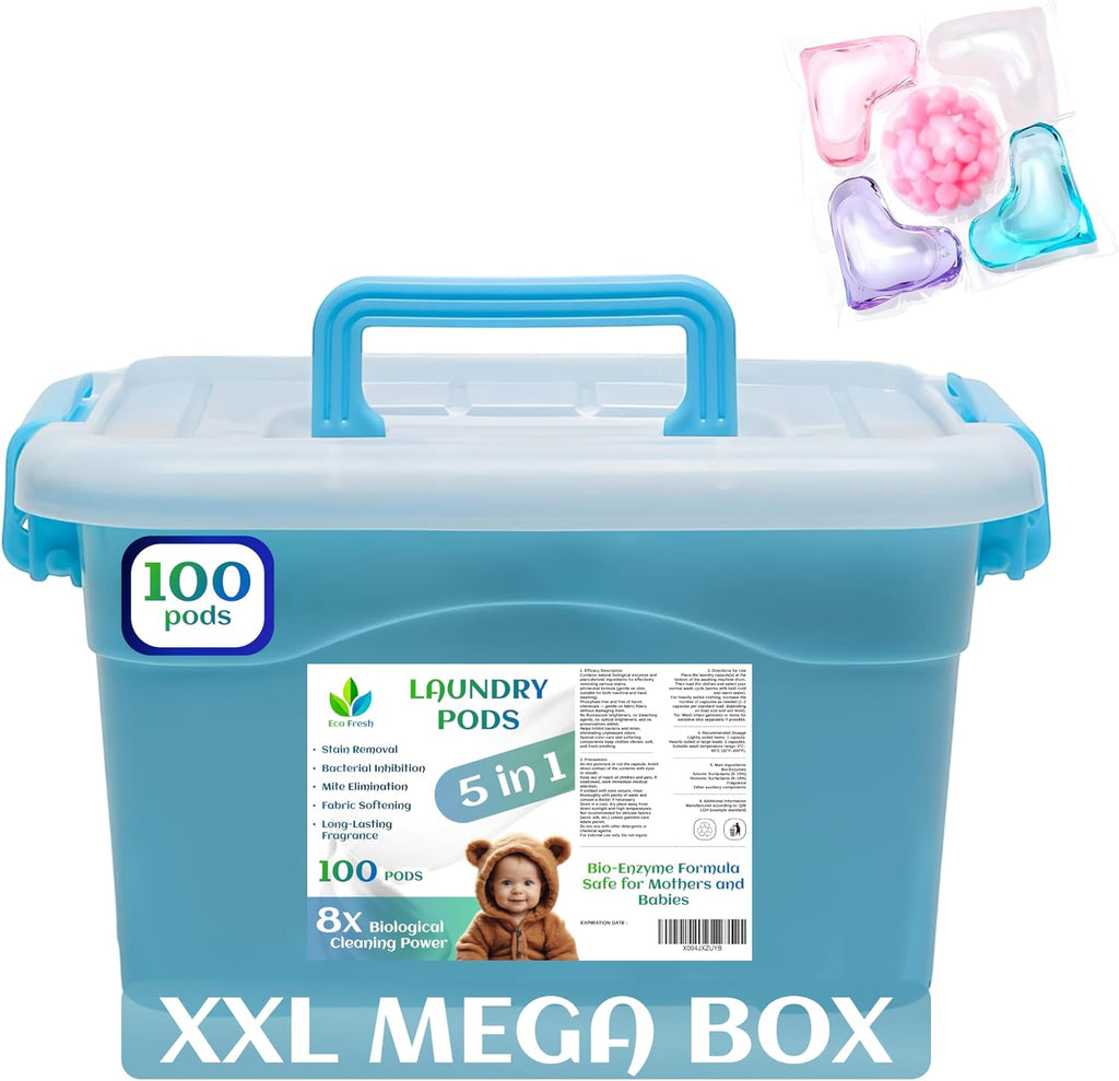 Eco Fresh 5-in-1 Laundry Pods – Gentle on Sensitive Skin, Floral Scent, 100 Pods