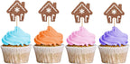24PCS Christmas Cupcake Toppers, Gingerbread House Cupcake Toppers, Gingerbread Man Cupcake Picks for Christmas, Christmas Holiday/Winter Wonderland Party Decoration - Brown Glitter