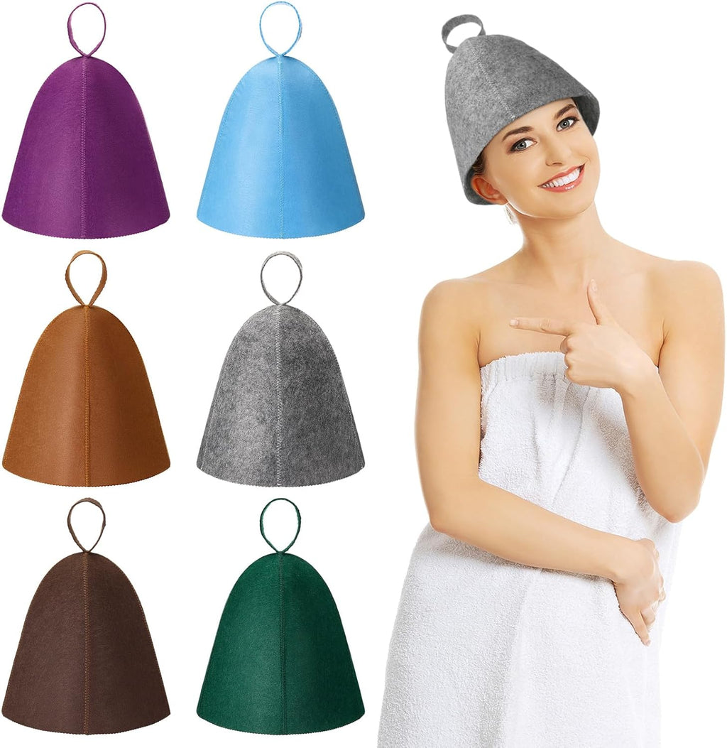 Jiuguva 6 Pcs Sauna Hats Wool Russian Cap Vaporarium Hat Banya Sauna Cap for Women Shower Accessories(Multicolor)