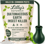 Diatomaceous Earth Food Grade with Peppermint Oil Crawling Insect Killer | with Powder Duster Included | Indoor Pest Control Powder for Bed Bug, Roach, Ant, Fleas | Lilly's naturals, 1 lb