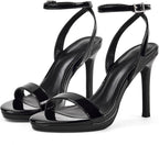 GENSHUO Women's High Heels Strappy Sandals with Round Open Toe Sexy Comfortable Ankle Strap Stiletto Wedding Prom Party Homecoming Dance Heeled Shoes