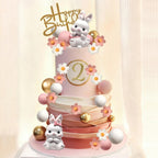 42Pcs Bunny Cake Topper Rabbit Cake Decorations Bunny Birthday Decorations with Daisy Flowers and Balls Cake Decorations for Birthday Supplies