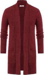 PJ PUAL JONES Men's Shawl Collar Open Front Long Cardigan Ribbed Knit Sweater with Pockets