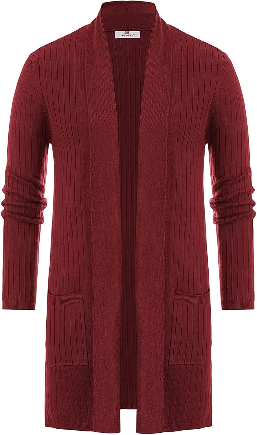 PJ PUAL JONES Men's Shawl Collar Open Front Long Cardigan Ribbed Knit Sweater with Pockets