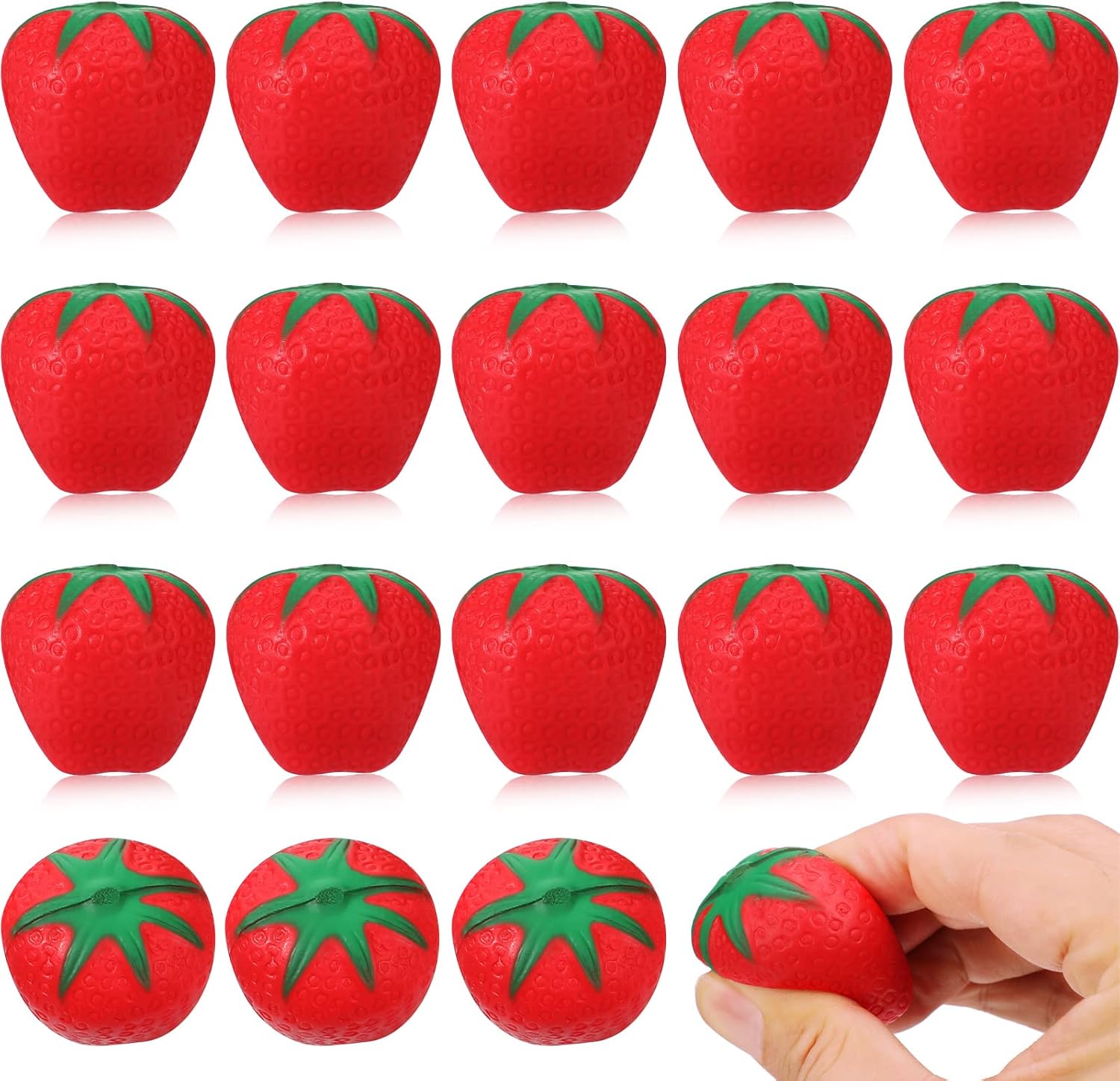 Macarrie 20 Pcs Strawberry Stress Toy Mini Fruit Squeeze Balls Small Foam Novelty Toys Slow Rising Fidget Sensory Toy Red Stress Relief Toys Kawaii Early Education Toy for Kids Adults Home School