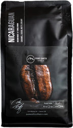 PURE EARTH COFFEE CO. Whole Bean Coffee, Nicaragua Single-Origin Beans, Medium Roast, Low Acid Gourmet Specialty Grade Coffee, Caramel, Chocolate, Nutty Flavor Notes 12oz