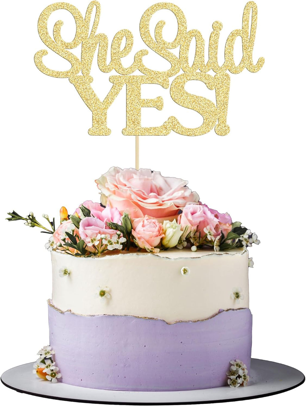 Gyufise 1Pcs Gold She Said Yes Cake Topper for Engagement Bridal Shower Wedding Shower Proposal Bachelorette Party Decorations Supplies