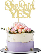 Gyufise 1Pcs Gold She Said Yes Cake Topper for Engagement Bridal Shower Wedding Shower Proposal Bachelorette Party Decorations Supplies