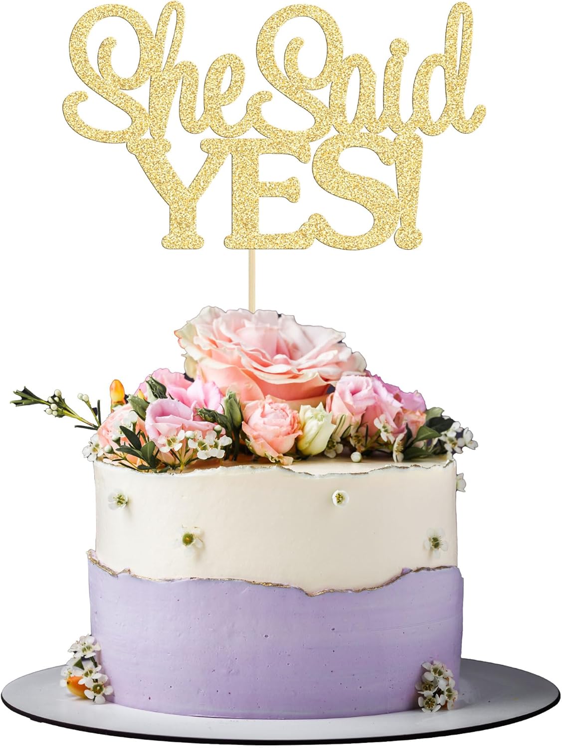Gyufise 1Pcs Gold She Said Yes Cake Topper for Engagement Bridal Shower Wedding Shower Proposal Bachelorette Party Decorations Supplies