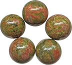 Fekuar 5 Pcs Unakite Crystal Sphere Ball Set, Polished Healing Energy Mineral Gemstone Balls for Reiki Chakra Decoration Fengshui 20mm