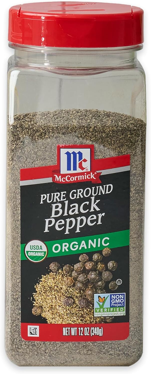 McCormick Black Pepper, Pure Ground, Organic, Non GMO, Enjoy Distinctive Pepper Flavor While Cooking & Tableside, 12 oz