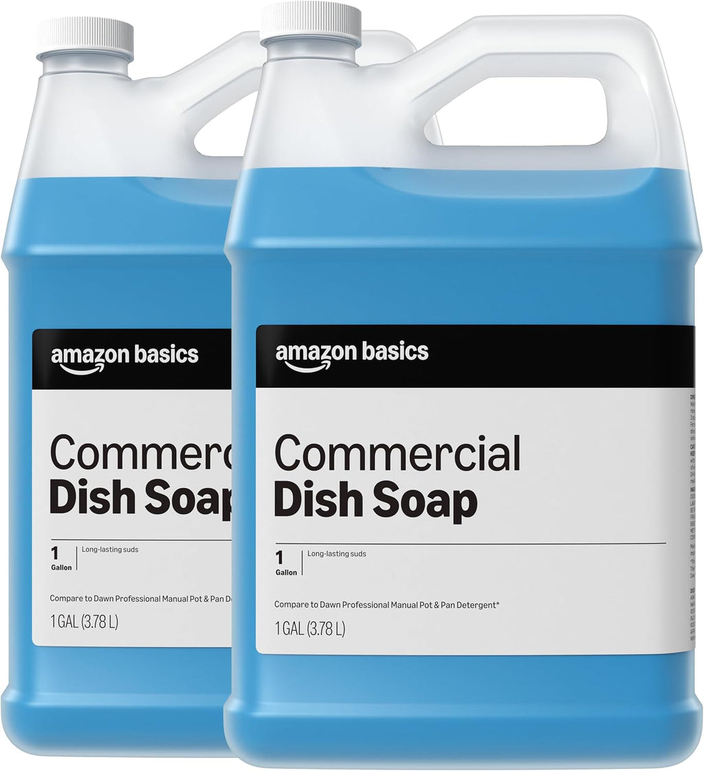 Amazon Basics Commercial Liquid Dish Soap, Long-Lasting Suds, Concentrated Formula, 1 Gallon, Pack of 2