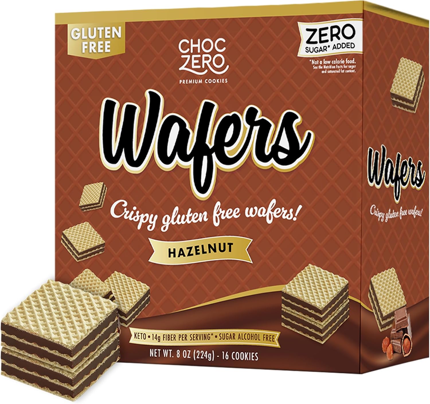 ChocZero Hazelnut Wafer Cookies – No Added Sugar, Keto Friendly, Low Carb Cookies with No Sugar Alcohols, Gluten Free & Individually Wrapped – 8 oz Box