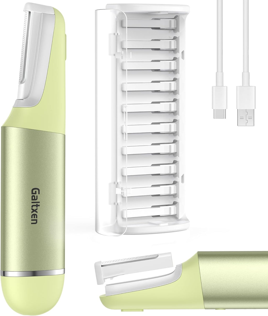 Sonic Dermaplane Razor for Women Face Beauty Face Epilator, Exfoliation & Peach Fuzz Facial Hair Removal for Women, Electric Face Razors Shaver Trimmer Anti-Aging 3 Speeds & 10 Refill Blades, Green