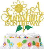 A Little Sunshine is on the Way Cake Topper, Oh Baby, Glittery Sunflower Theme Welcome Baby Boy/Girl Cake Decorations Supplies, Baby Shower