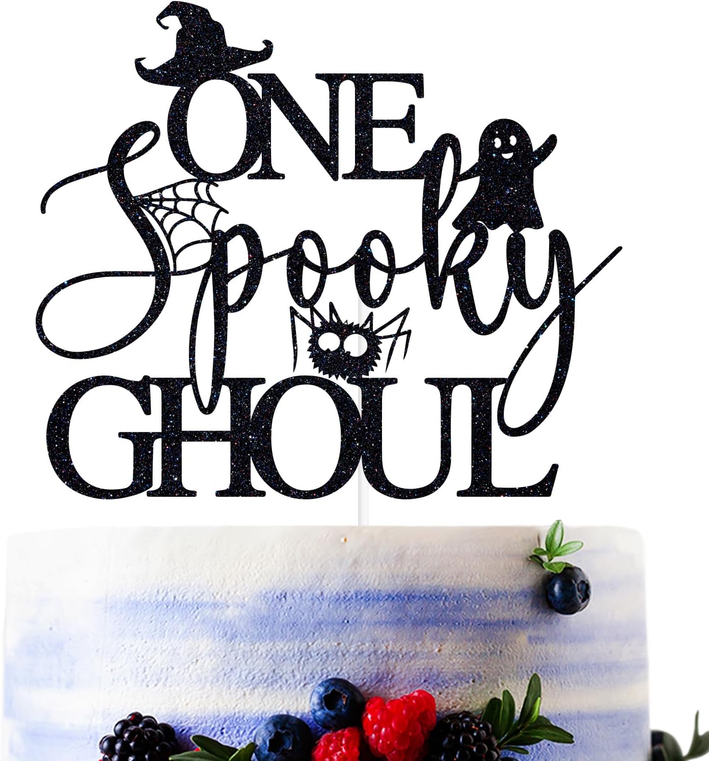 Black Glitter One Spooky Ghoul Cake Topper, Spooky One/Happy 1st Halloween, Ghost Baby's 1st Birthday Baby Shower Party Decorations Supplies