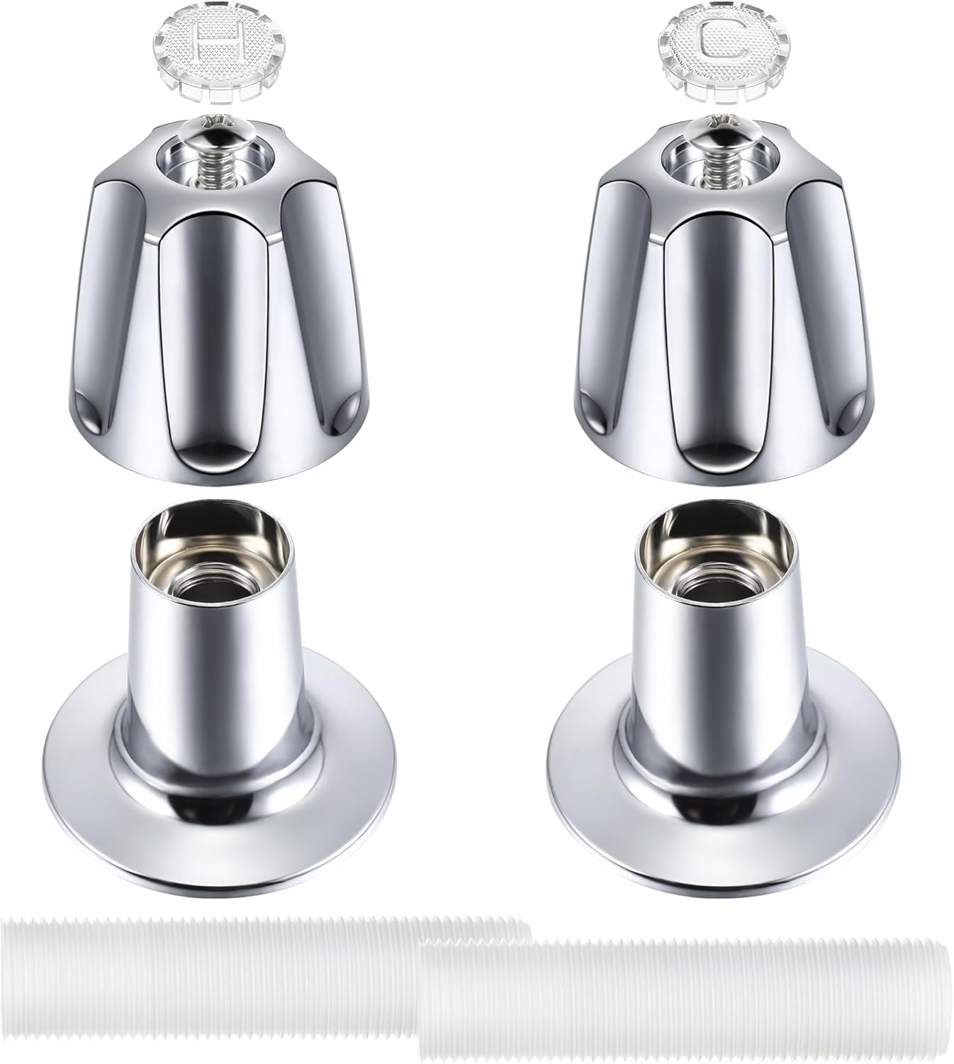 Enhon Shower Knobs 2 Piece Replacement, Compatible with Pfister Verve Tub Shower Handle Replacement, 2 Faucet Handle Trim Kit for 5-1/2 inch High, 12 Tooth Broach Stem Cartridge(Polished Chrome)